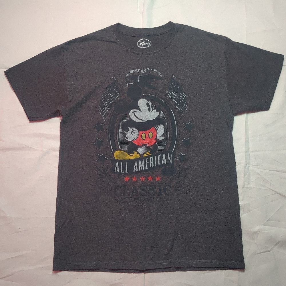 Mickey Mouse Shirt Women's Medium Gray Disney Tee Short Sleeve Crew Neck Top